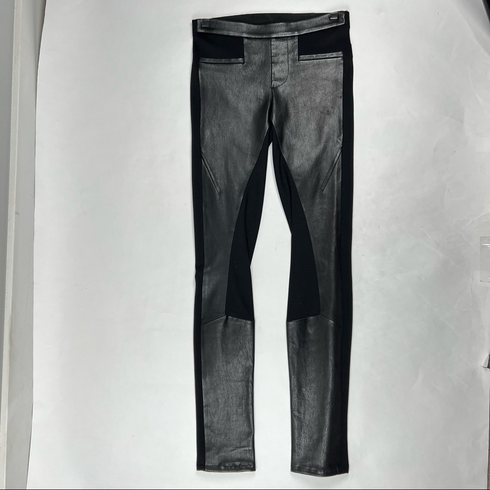 OWO Helmut Lang - Black Lambskin Leather & Cotton Combo Pull on Leggings, Size 2 - Picture 3 of 16